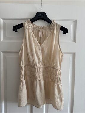 DOLAN ANTHROPOLOGIE Cream Ruffle-Neck Sleeveless Peplum Top